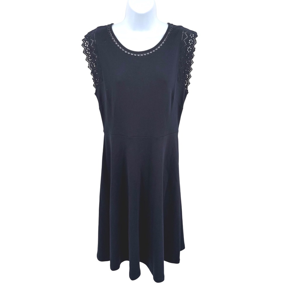 Talbots Womens M Dress Navy Blue Cotton‎ Eyelet Lace Trim Fit and Flare